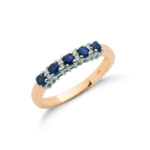 9ct Yellow Gold 0.06ct Diamond & 0.50ct Blue Sapphire Eternity Ring