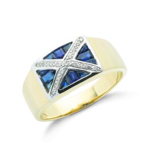 9ct Yellow Gold 0.10ct Diamond & 0.80ct Blue Sapphire Scotland Ring