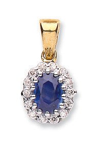 9ct Yellow Gold 0.12ct Diamond & 0.80ct Sapphire Pendant