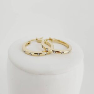 9ct Yellow Gold 20mm Stone Set Hoop Earrings