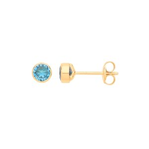 9ct Yellow Gold 4mm Rubover Set Blue Cubic Zirconia Studs