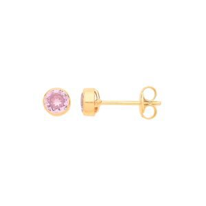 9ct Yellow Gold 4mm Rubover Set Pink Cubic Zirconia Studs