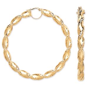9ct Yellow Gold 61mm Twisted Hollow Hoop Earrings