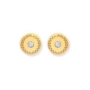 9ct Yellow Gold 6mm Ribbed Edge With Cubic Zirconia Studs