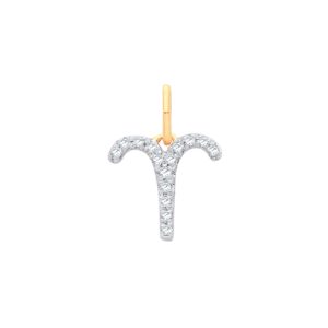 9ct Yellow Gold Aries Zodiac 0.10ct Pendant