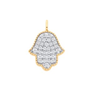 9ct Yellow Gold Hamsa Pendant 0.30ctw