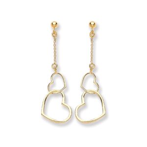 9ct Yellow Gold Heart Drop Earrings
