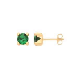 9ct Yellow Gold Round 5mm Green Cubic Zirconia Stud