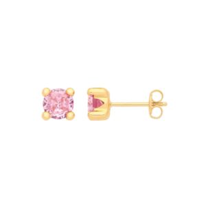 9ct Yellow Gold Round 5mm Pink Cubic Zirconia Stud