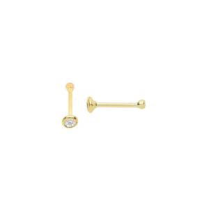 9ct Yellow Gold Round Cubic Zirconia Nose Pin Stud