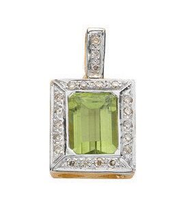 9ct Yellow/white Gold 0.16ct Diamond & 1.55ct Peridot Pendant