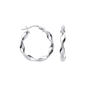 White Gold 21mm Twisted Hoop Earrings