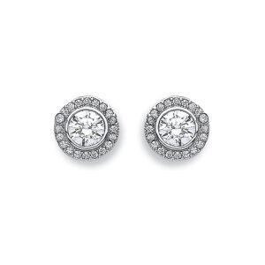 White Gold 9mm Halo Cubic Zirconia Stud