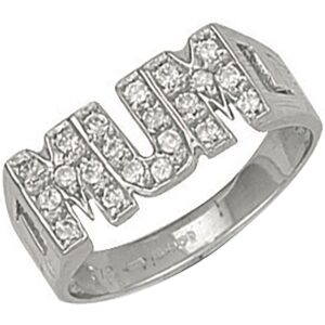 White Gold Cubic Zirconia Id Sides Mum Ring