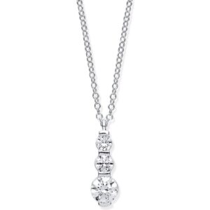 White Gold Graduated Cubic Zirconias Drop Pendant On 18" Chain