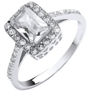 White Gold Ladies Emerald Centre Cubic Zirconia Ring