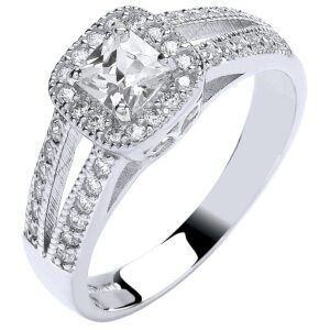 White Gold Ladies Princess Centre Split Shank Cubic Zirconia Ring