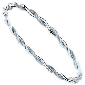 White Gold Plain & D/c Twist Ladies Bangle
