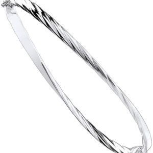 White Gold Plain & Twisted 4mm Twist Bangle