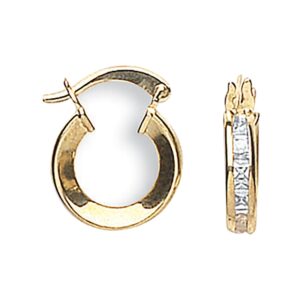 Yellow Gold 13mm Princess Cut Cubic Zirconia Hoops