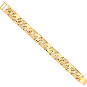 Yellow Gold 16mm Plain & Engraved Anchor Large Link Gents Bracelet