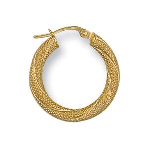 Yellow Gold 21mm Frosted Twisted Hoop Earrings