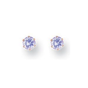 Yellow Gold 3mm Claw Set Lavander Cubic Zirconia Studs