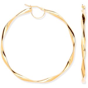 Yellow Gold 55mm Hollow Twist Hoop Earrings