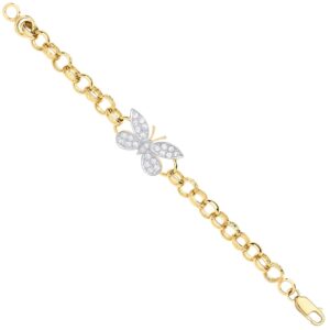 Yellow Gold Cubic Zirconia Butterfly Charm Baby Belcher Bracelet