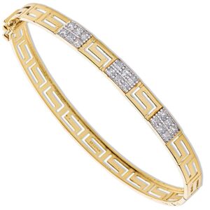 Yellow Gold Cubic Zirconia Greek Key Bangle