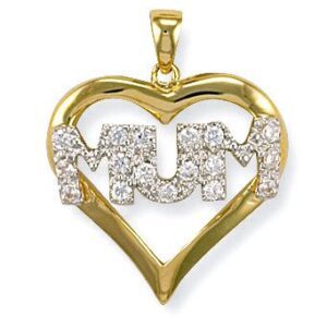 Yellow Gold Cubic Zirconia Heart Mum Pendant