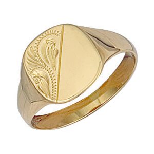 Yellow Gold Cushion Engraved Signet Ring