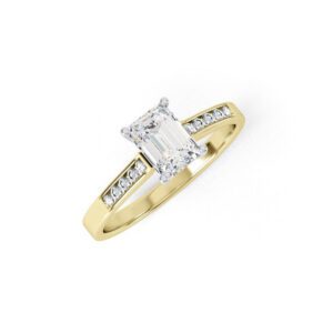 Yellow Gold Emerald Cut Clear Cubic Zirconia Ladies Ring