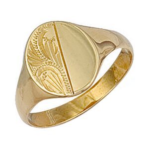 Yellow Gold Engraved Oval Signet Ring