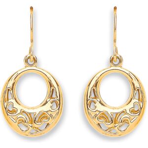 Yellow Gold Hook Drop Heart Earrings