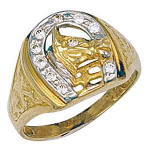 Yellow Gold Horse Shoe & Head Cubic Zirconia Ring