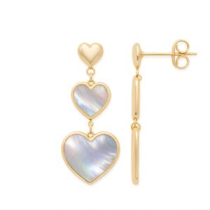 Yellow Gold Mop Hearts Drop Earrings