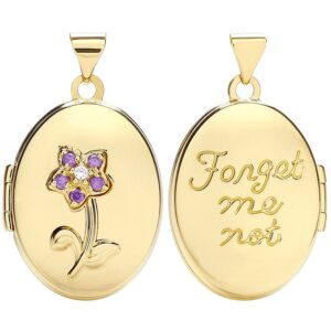 Yellow Gold Oval Double Sided Locket With Purple Cubic Zirconia