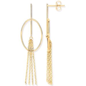 Yellow Gold Oval Tube Tassel Drop Earrings