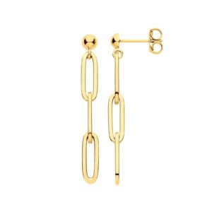 Yellow Gold Paper Clip Plain Drop Earrings
