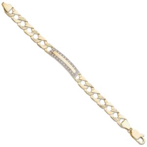 Yellow Gold Plain & Bark Casted Curb Baby Id Bracelet