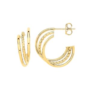 Yellow Gold Upside-down Triple Hoop Earrings