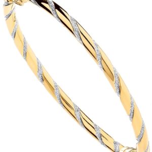 Yellow Gold With White Gold Glitter Stripe 4mm Twist Bangle