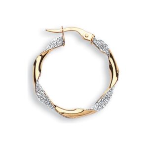 Yellow & White Gold Glitter Finish Twisted 25mm Hoop Earrings