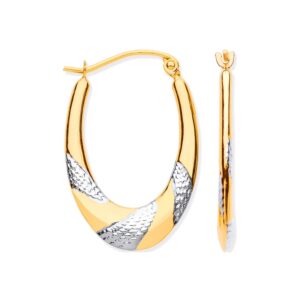 Yellow & White Gold Hollow Creole Earrings