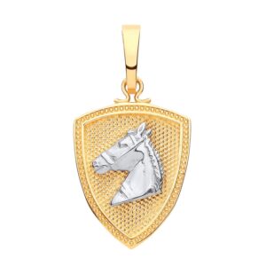 Yellow White Gold Horse Head & Shield Pendant