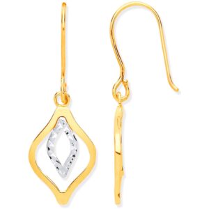 Yellow & White Gold Rhombus Shaped Hook Earrings