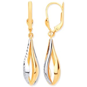 Yellow & White Gold Teardrop Style Earrings